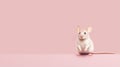 Cute White Mouse On Pink Background Surrealistic Minimalist Post Processing