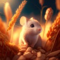 Cute white mouse in wheat field, like in 3D style, ai generation Royalty Free Stock Photo