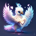 Cute White Peafowl hugging heart Valentines day greeting card with cute cartoon bird. Vector illustration. AI generated Royalty Free Stock Photo