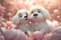 Cute white and pink puppies together from generative ai Royalty Free Stock Photo