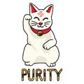 Cute white purity maneki neko vector. Hand drawn lucky cat Japanese culture clipart