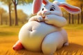 cute white rabbit bunny obese fat overweight animal eating carrot illustration generative ai