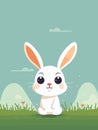 cute white rabbit element vector. Adorable bunny with flowers. hand drawn for decorative, card, kids