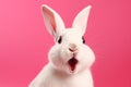 Cute white rabbit with impressed expression isolated on pink background - Wallpaper 3