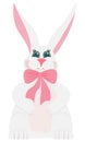 cute white rabbit with pink bow and long nice ears