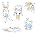 Cute white rabbit prince with golden crown, blue belly. Royalty Free Stock Photo