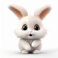 Cute Little White Rabbit Sitting On A White Background