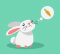 cute white rabbit is thinking about carrots. bunny in flat cartoon style. graphic vector illustration. Royalty Free Stock Photo