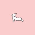 Cute white rabbit yawns and smacks side view. funny bunny. hand drawn elements