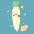 Cute white radish daikon cartoon character