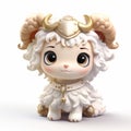 Cute Sheep Doll With Gold Horns - Fantasy Style Octane Render Design