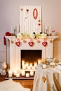 Cute white and red room with lots of heart-shaped decoration