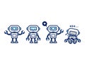 Cute white robot AI character mascot simple pose set Royalty Free Stock Photo