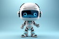 A cute white robot with hands on a light blue background. Generated by AI