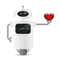 Cute white robot hold a heart in his hand with I love you message Royalty Free Stock Photo