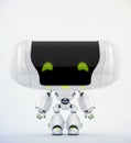 Cute white robot toy with green eyes, 3d rendering