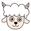 Cute white sheep animal head, doodle icon drawing