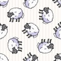 Cute white sheep cartoon seamless vector pattern. Hand drawn agriculture livestock. Farm animal all over print on check