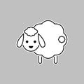 Cute white sheep with tail. Vector drawing. Lamb linear outline isolated illustration. Royalty Free Stock Photo