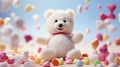 cute white teddybear with sweets, generative midjourney ai illustration