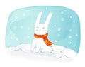 Cute white winter Bunny with orange scarf. Hand drawn vector illustration Royalty Free Stock Photo