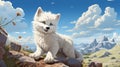 Cute white wolf cub on the mountain - Children\'s realistic illustration 4 Royalty Free Stock Photo