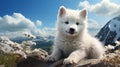 Cute white wolf cub on the mountain - Children\'s realistic illustration 3 Royalty Free Stock Photo