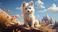 Cute white wolf cub on the mountain - Children\'s realistic illustration 2 Royalty Free Stock Photo