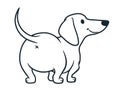 Cute wiener sausage dog cartoon illustration isolated on white. Simple black and white line drawing of friendly dachshund