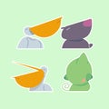 Cute wild animals set including pelicans, capybaras and chameleons. Safari jungle animals vector. Woodland animal illustration