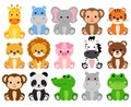 Cute wild animals set, Safari jungle animals vector. Woodland animal illustration Royalty Free Stock Photo