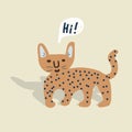 Cute wild cheetah cat vector hand drawn illustration. Childish style jaguar.