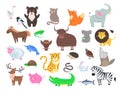 Cute Animals Cartoon Flat Vector Set Royalty Free Stock Photo