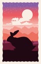 Cute wild rabbit animal silhouette with landscape scene Royalty Free Stock Photo