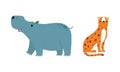 Cute wild safari African animals set. Hippo and leopard jungle animal cartoon vector illustration Royalty Free Stock Photo