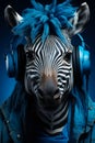 Cute wildlife horse mascot illustration. Zebra in headphones funny. Generative AI