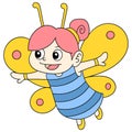 Cute winged pretty fairy lady, doodle icon image