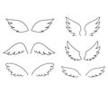 Cute wings set isolated on white. Vector outline icons angel or bird stylized wings collections.