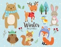 Cute Winter Animals with snow background vector
