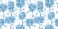 Cute winter blue naked tree seamless pattern