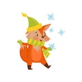 Cute winter cartoon red fox character with hat and scarf vector Illustration on a white background Royalty Free Stock Photo