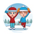 Cute winter children cartoon