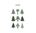 Cute winter christmas tree set isolated