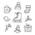 Cute winter doodle illustrations isolated on white background Royalty Free Stock Photo