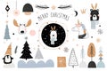 Christmas winter elements collection isolated, cute animals, seasonal design