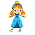 Cute winter girl skating. Kids winter outdoor activity. Vector illustration