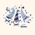 Cute winter gnomes, moon & stars. Christmas gnomes