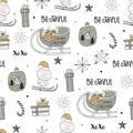 Cute winter hand drawn seamless pattern with Christmas elements. New Year illustration Royalty Free Stock Photo