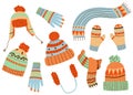 Cute winter knit hats and gloves,scarfs vector Royalty Free Stock Photo