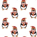 Cute Winter Penguins Seamless Pattern Illustration for Holidays and Kids Design Royalty Free Stock Photo
